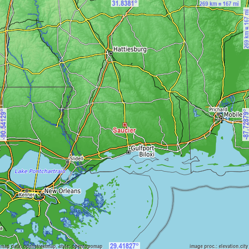 Topographic map of Saucier