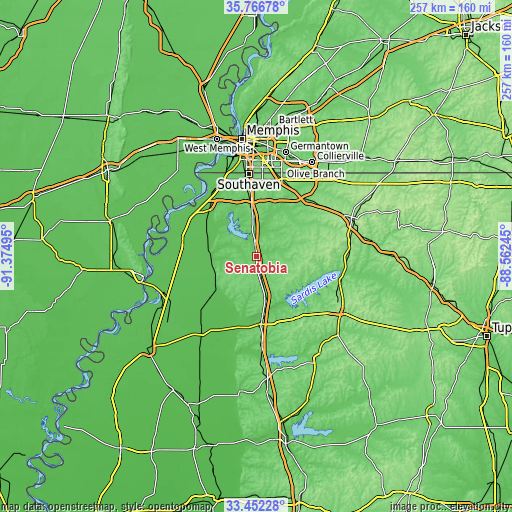 Topographic map of Senatobia