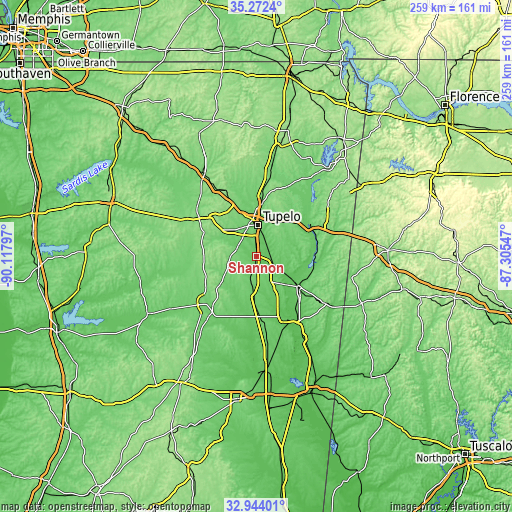 Topographic map of Shannon