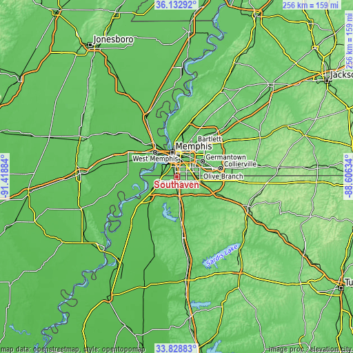 Topographic map of Southaven