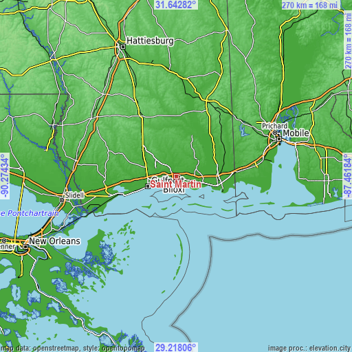 Topographic map of Saint Martin