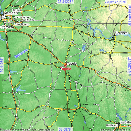 Topographic map of Tupelo