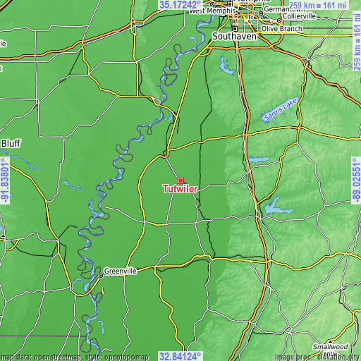 Topographic map of Tutwiler