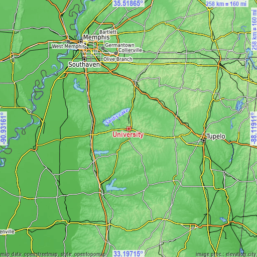 Topographic map of University