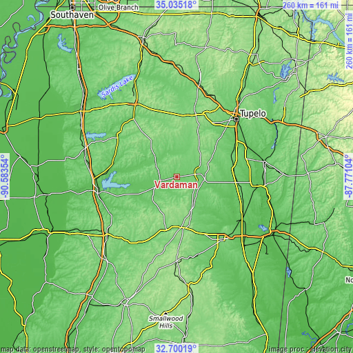 Topographic map of Vardaman