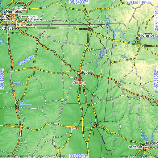 Topographic map of Verona