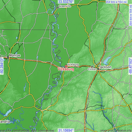 Topographic map of Vicksburg