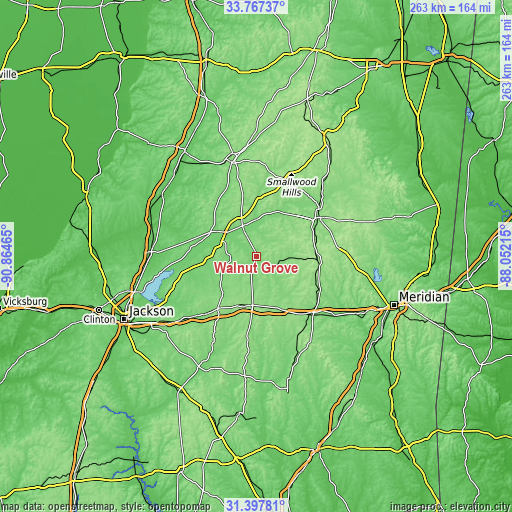 Topographic map of Walnut Grove