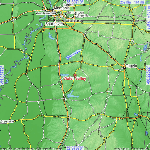 Topographic map of Water Valley