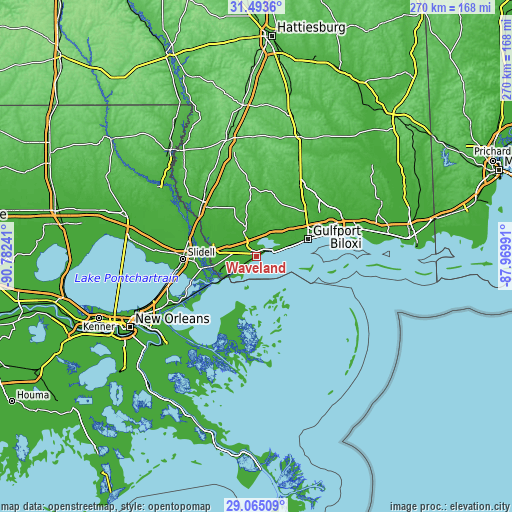 Topographic map of Waveland