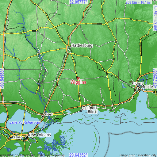 Topographic map of Wiggins