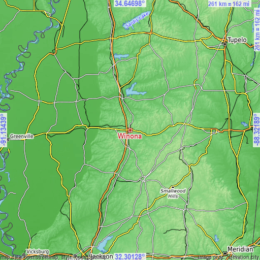 Topographic map of Winona