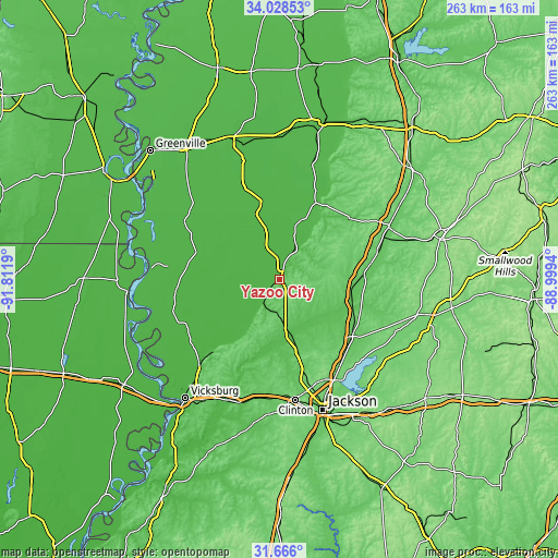 Topographic map of Yazoo City