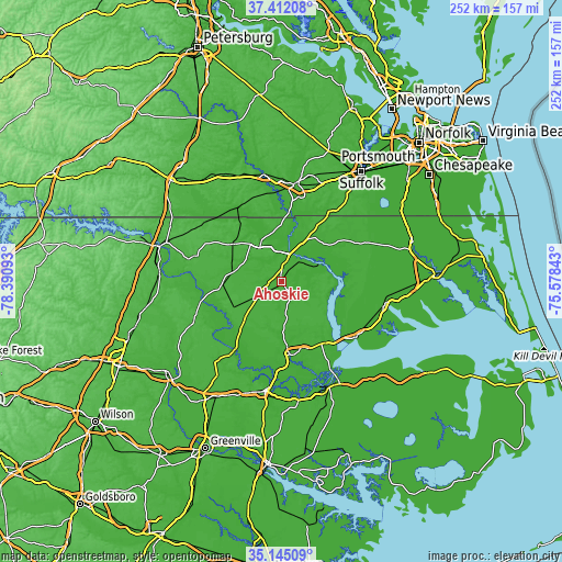 Topographic map of Ahoskie