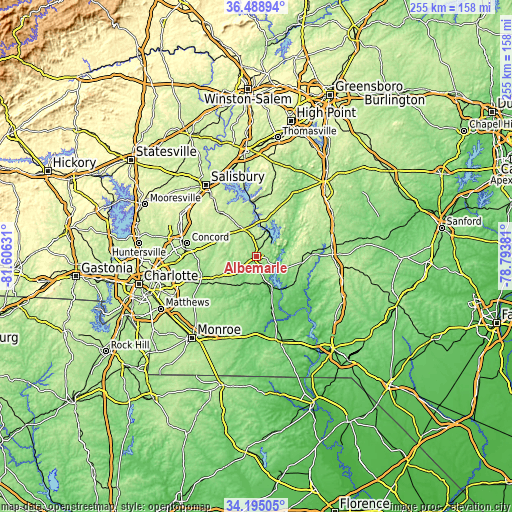 Topographic map of Albemarle