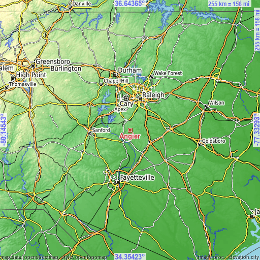 Topographic map of Angier