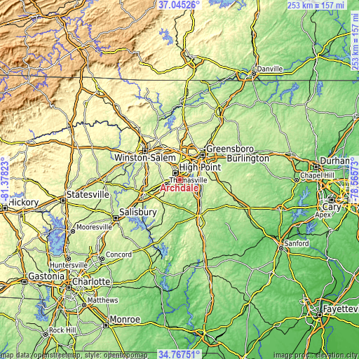 Topographic map of Archdale
