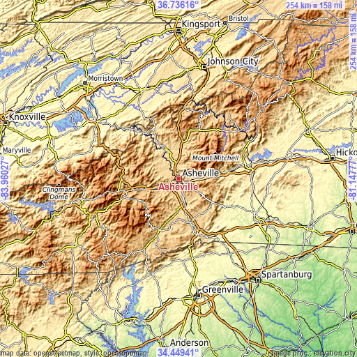Topographic map of Asheville