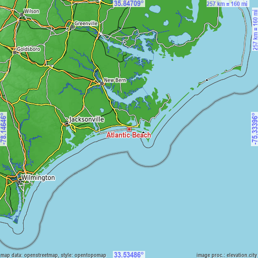 Topographic map of Atlantic Beach