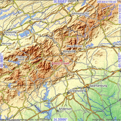 Topographic map of Avery Creek