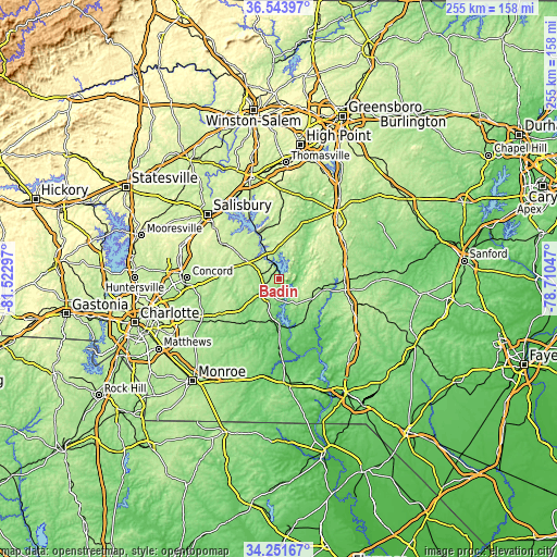 Topographic map of Badin