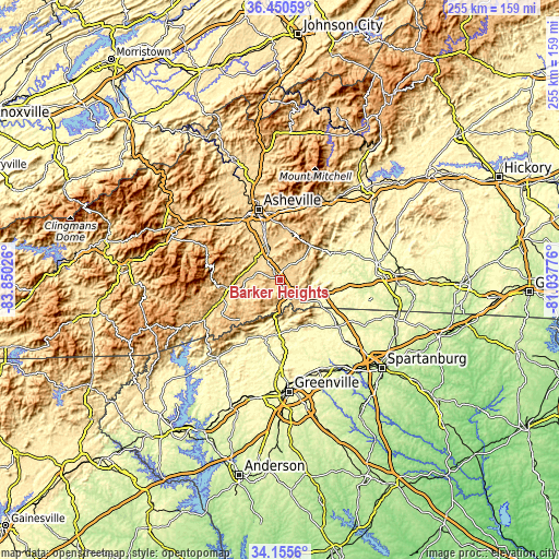 Topographic map of Barker Heights