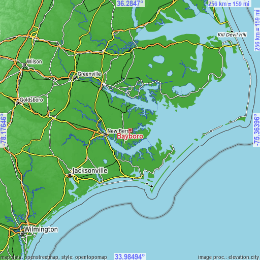 Topographic map of Bayboro