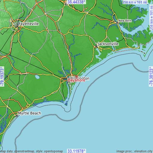 Topographic map of Bayshore