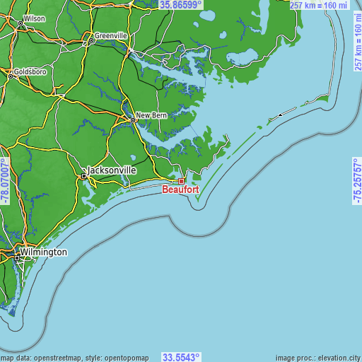 Topographic map of Beaufort