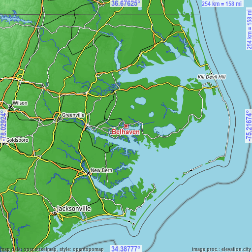 Topographic map of Belhaven