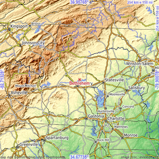 Topographic map of Bethlehem