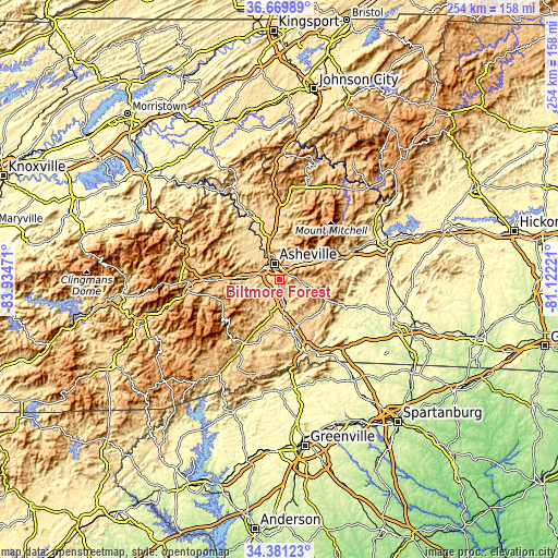 Topographic map of Biltmore Forest