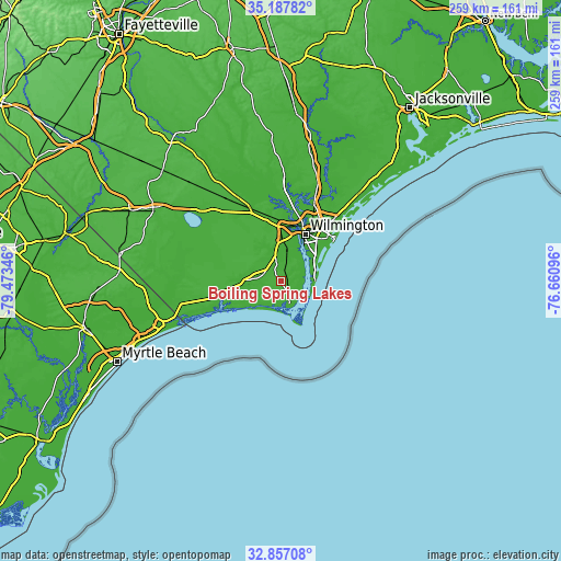 Topographic map of Boiling Spring Lakes