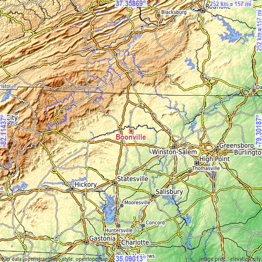 Topographic map of Boonville