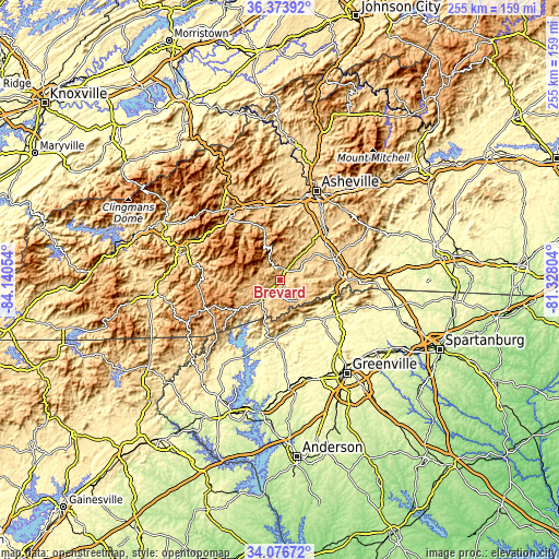 Topographic map of Brevard