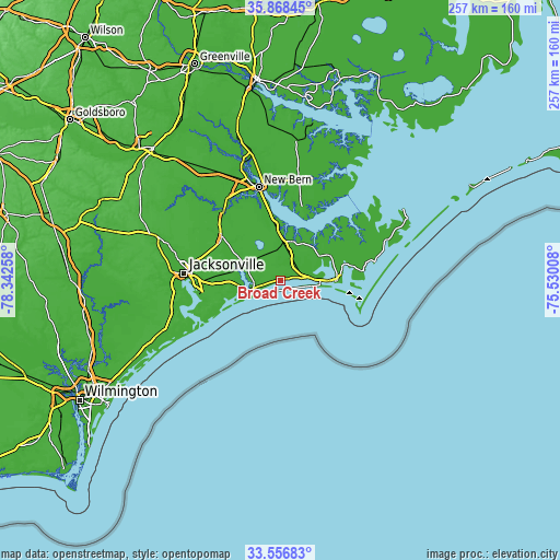 Topographic map of Broad Creek