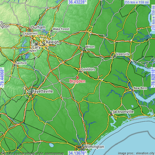 Topographic map of Brogden