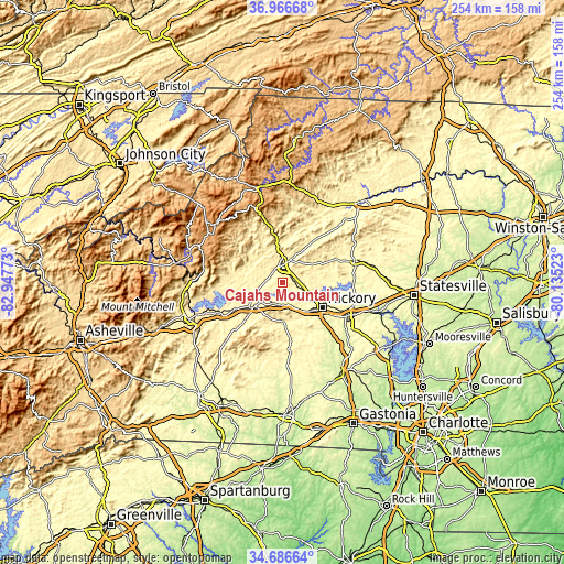 Topographic map of Cajahs Mountain