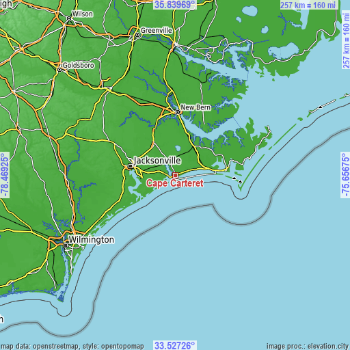 Topographic map of Cape Carteret