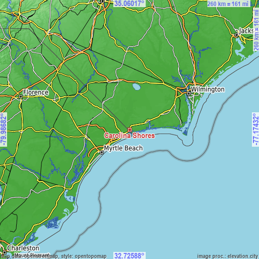 Topographic map of Carolina Shores