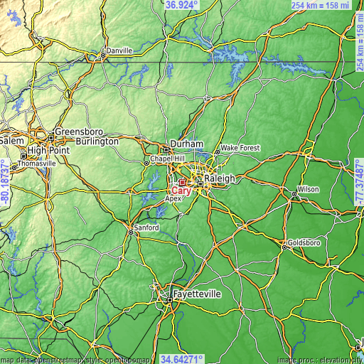 Topographic map of Cary