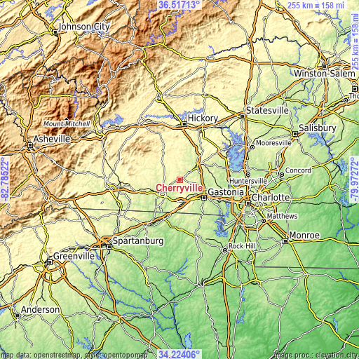 Topographic map of Cherryville