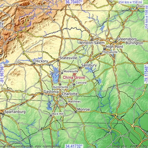 Topographic map of China Grove