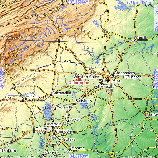 Topographic map of Clemmons