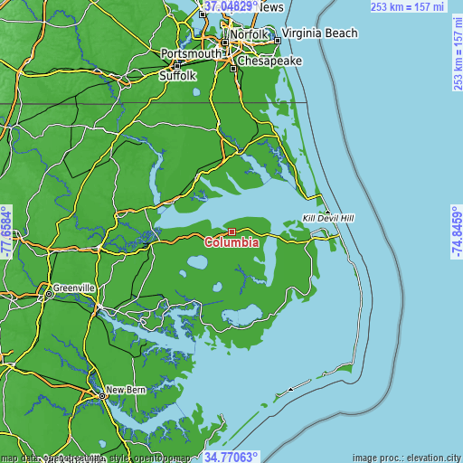 Topographic map of Columbia