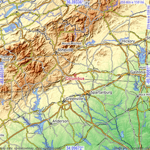 Topographic map of Columbus