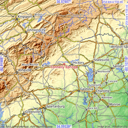 Topographic map of Connelly Springs