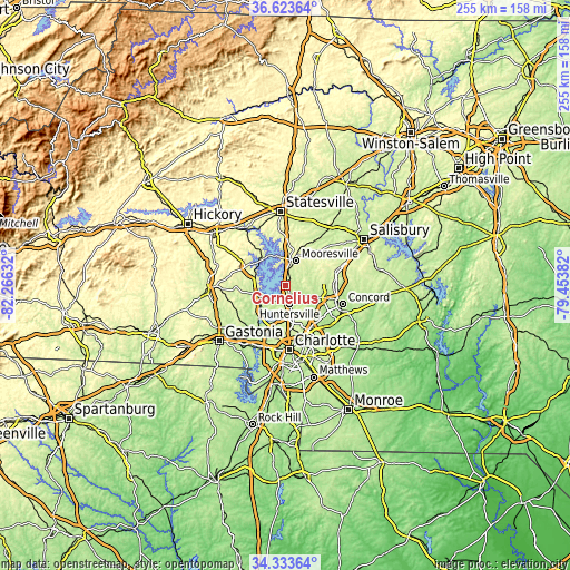 Topographic map of Cornelius