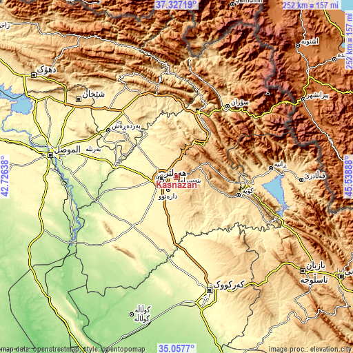 Topographic map of Kasnazān
