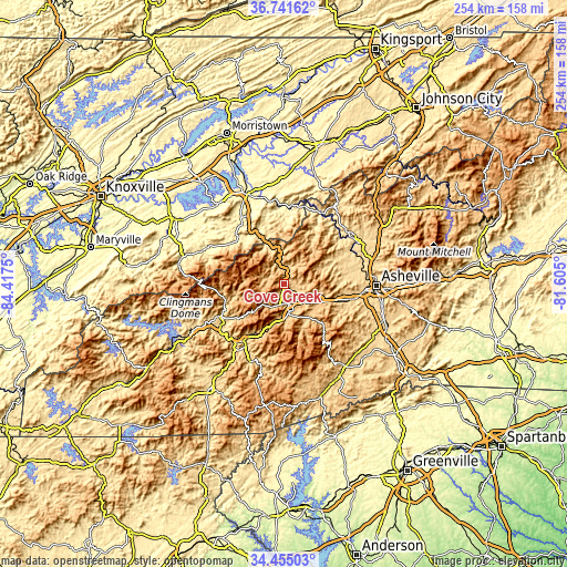 Topographic map of Cove Creek